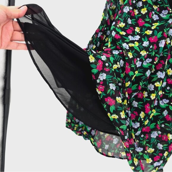 Ann Taylor Floral Balloon Sleeve Top XL Smocked Black Pink Chiffon Feminine - Picture 11 of 15